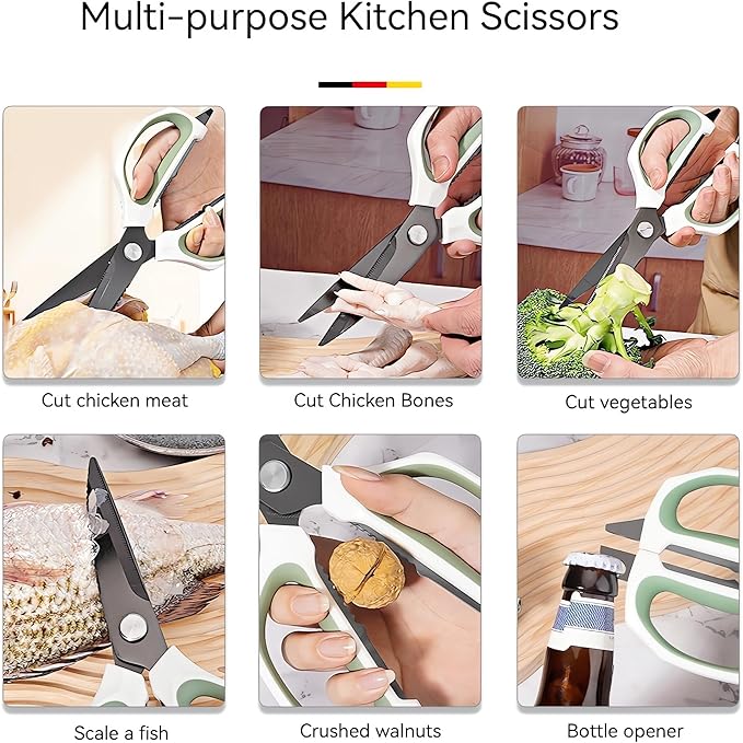Jasni Transparent Handle Stainless Steel Sharp Powerful Kitchen Scissors Multi-Purpose Heavy Duty Food Scissors Kitchen Shears Chicken Poultry bone fish scales (Black handle black blade)