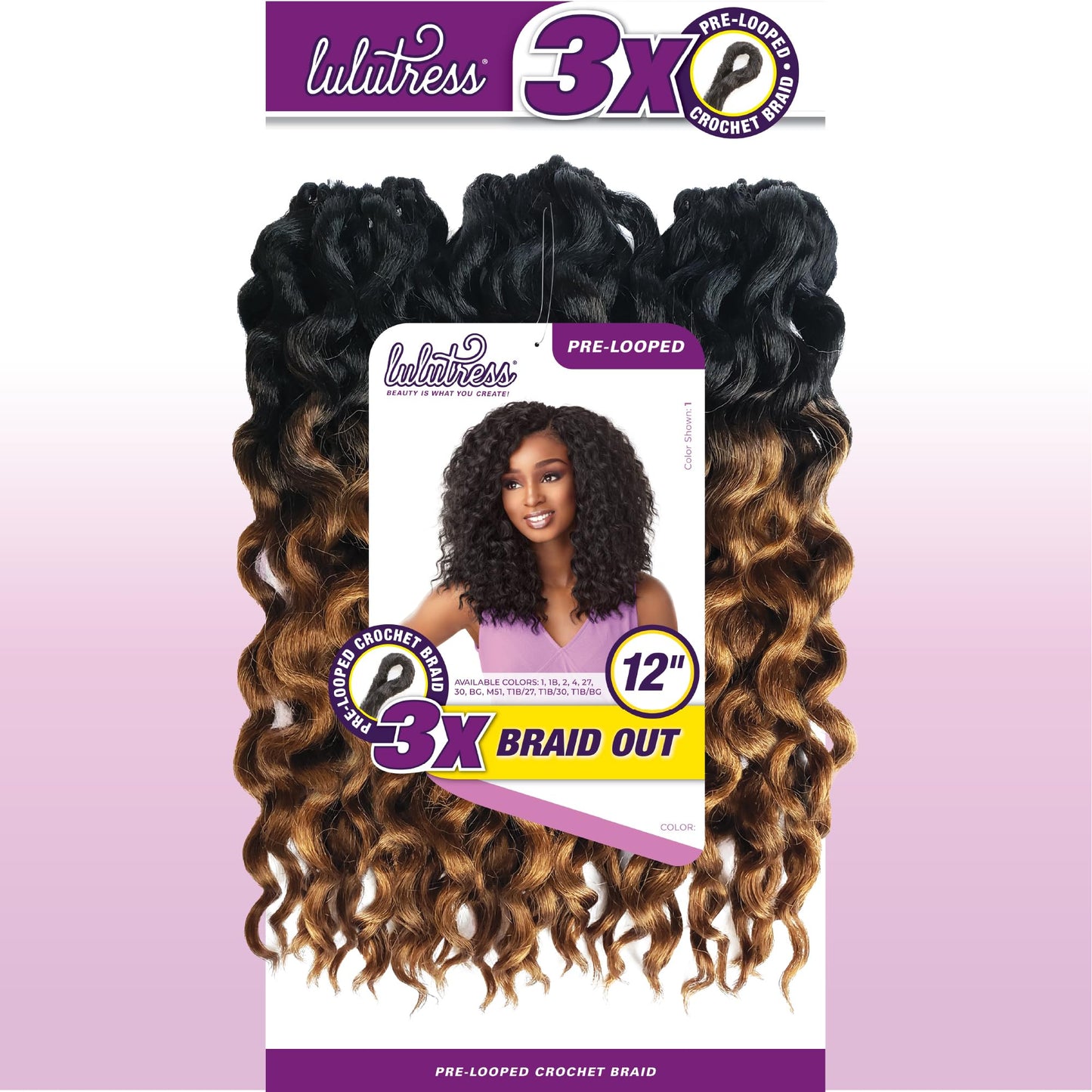Sensationnel Lulutress crochet braiding hair - 3x braid out 12 inch pre made diy all kanekalon synthetic locs twists (T1B/27)