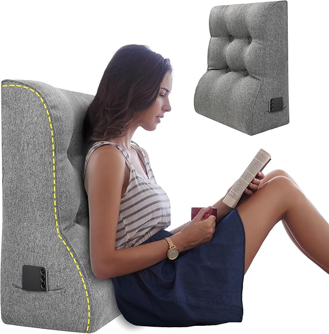 Daneey Bed Pillows for Sitting up in Bed, Reading Pillows for Sitting in Bed Adult, Back Pillow for Bed Sitting Up, Back Support Pillow for Bed Removable Breathable Cover, Gray