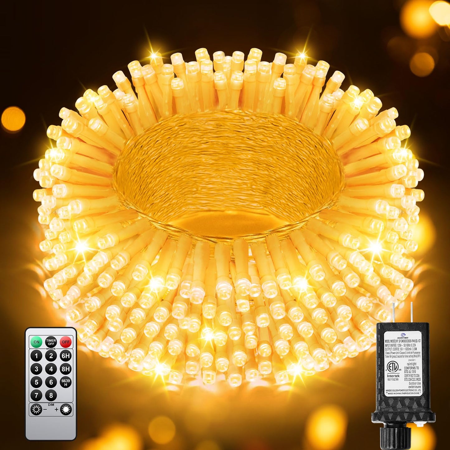 JIXXULVU 125FT 380 LED String Lights, Warm White, Waterproof, Clear Wire, Model 300L, Indoor/Outdoor Holiday Decoration