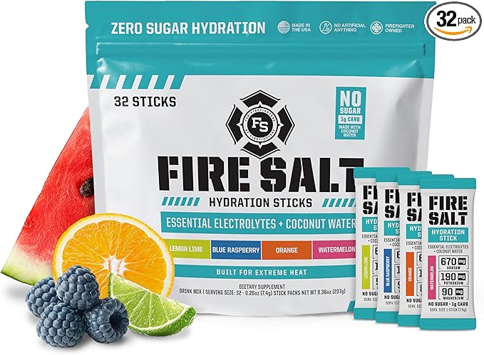 Fire Science Fire Salt Hydration Sticks, Electrolytes & Coconut Water, Hydration Drink Mix with Magnesium, Potassium & Sod...
