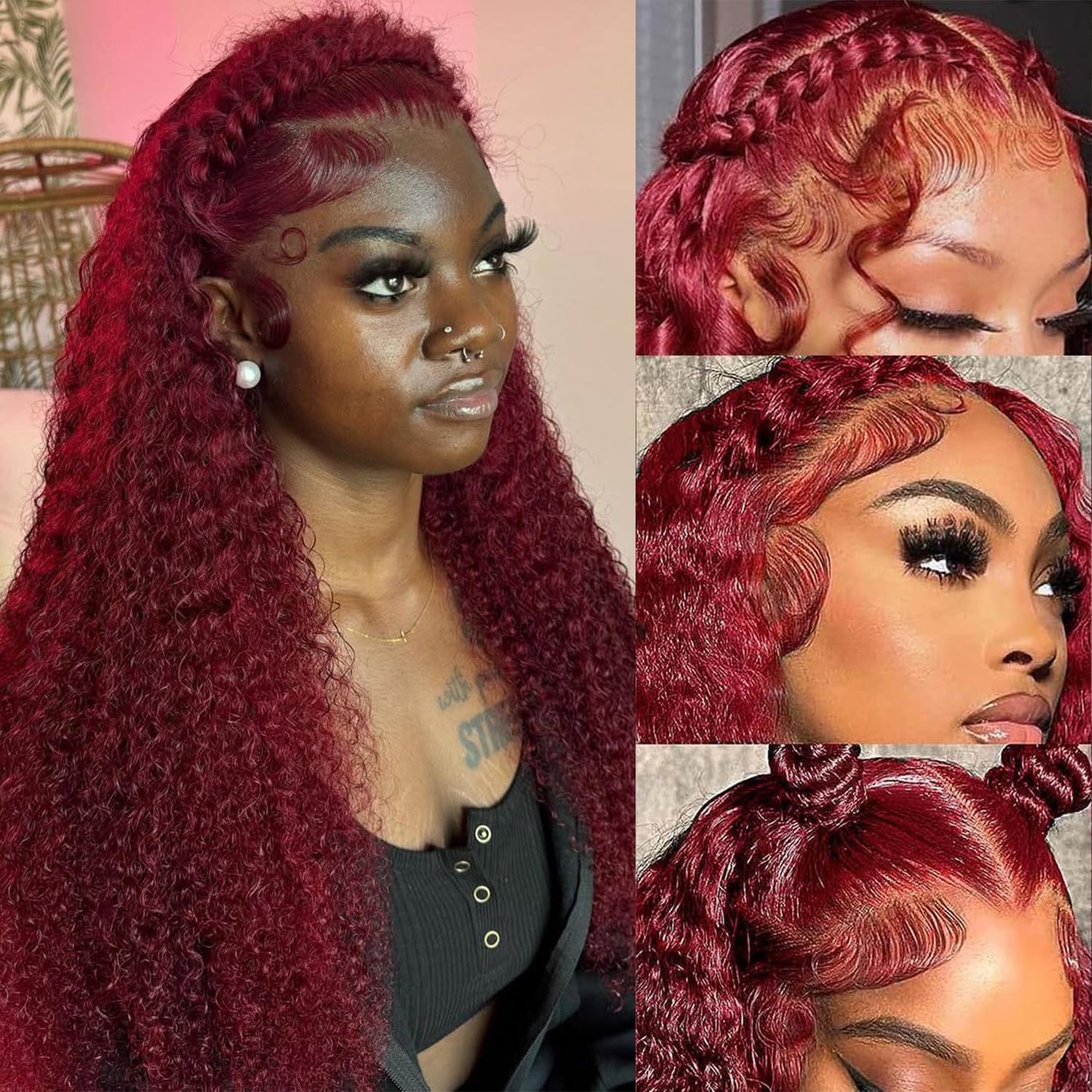 Simeider 30 Inch 99J Burgundy Lace Front Wigs Human Hair Deep Wave Lace Front Wigs Human Hair Pre Plucked Red Curly Human Hair W