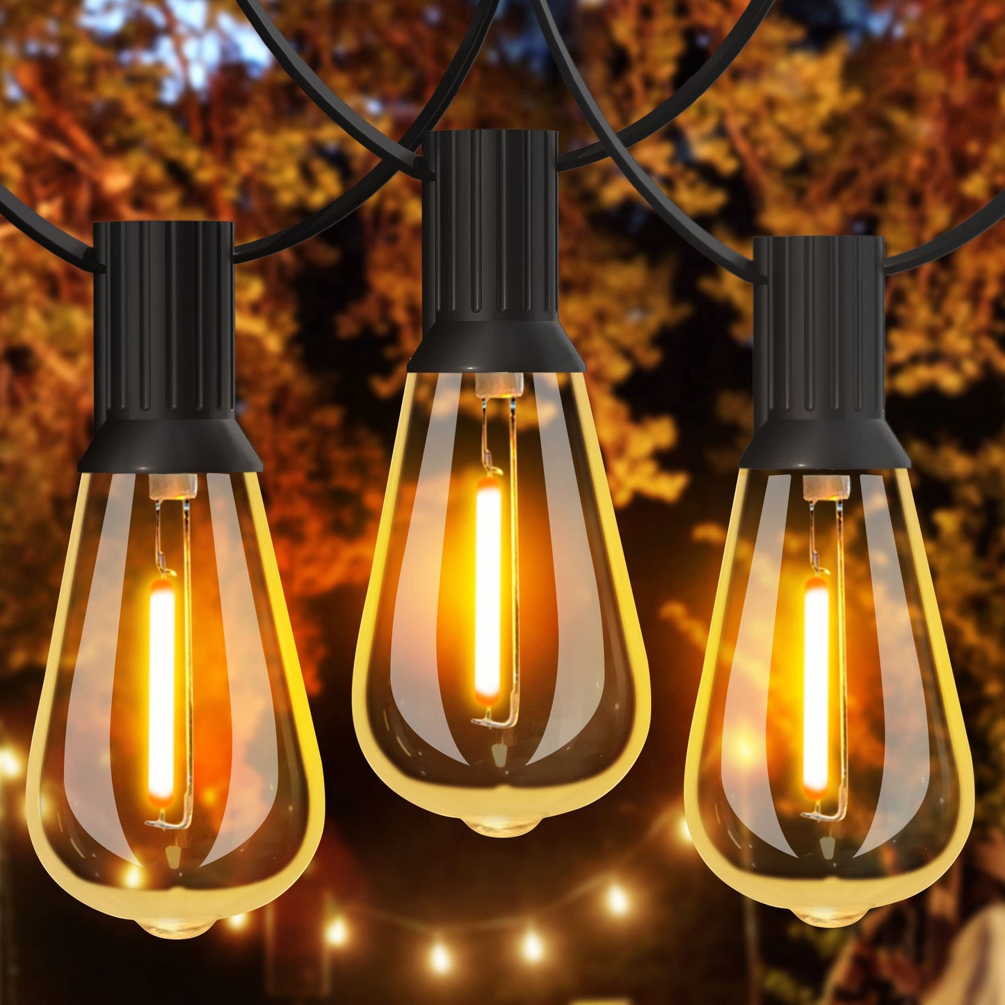 Gluroo 30Ft Outdoor String Lights - 15+1 Vintage Bulbs, Waterproof, Shatterproof, Energy Saving, Black, For Patio, Backyard, Camping