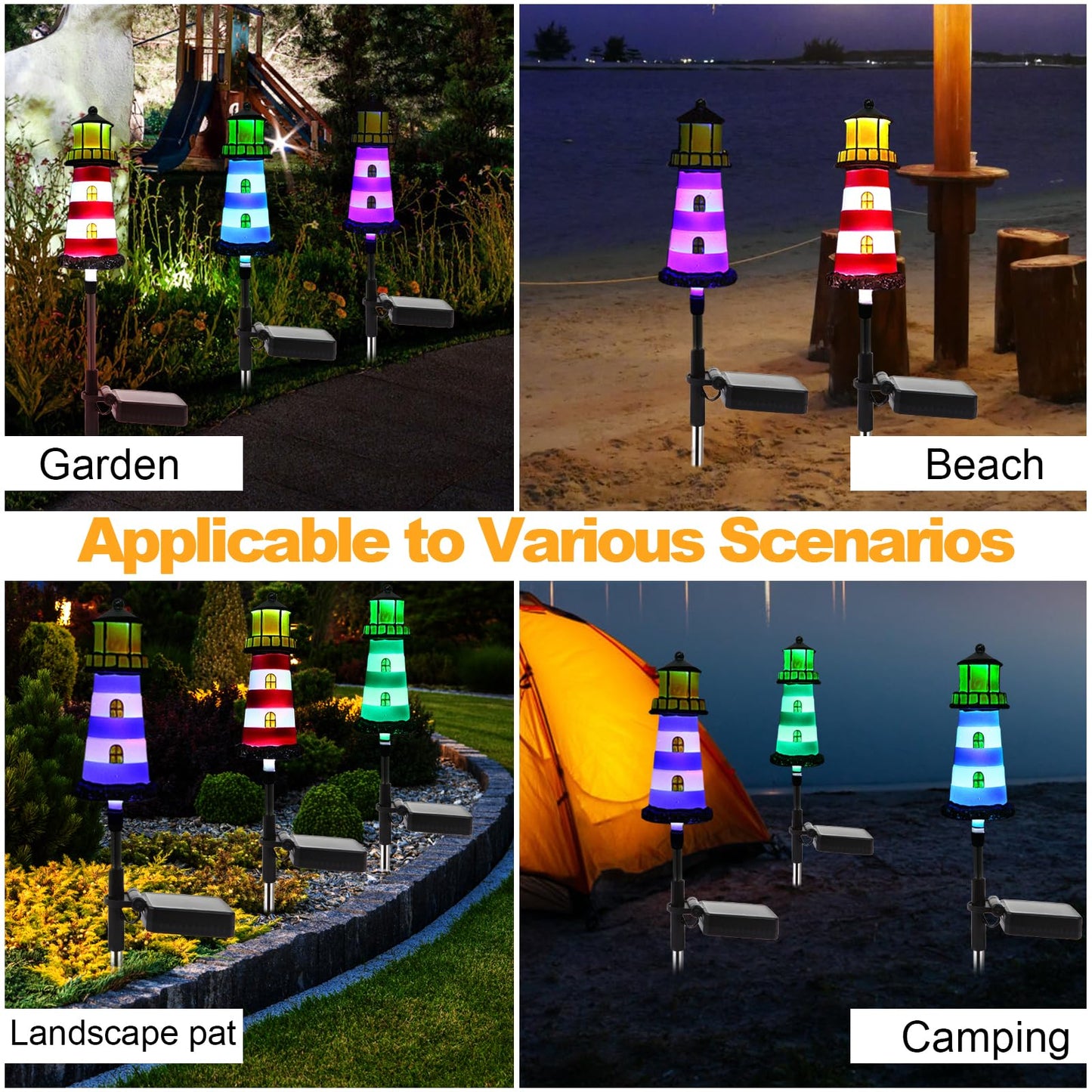 BEIDOULU Solar Powered Waterproof Garden Lights 4 Pack – Lighthouse Design for Outdoor Garden Lighting, Backyard Decorations & DIY Backyard Patio, Must-Have for Patio Lovers