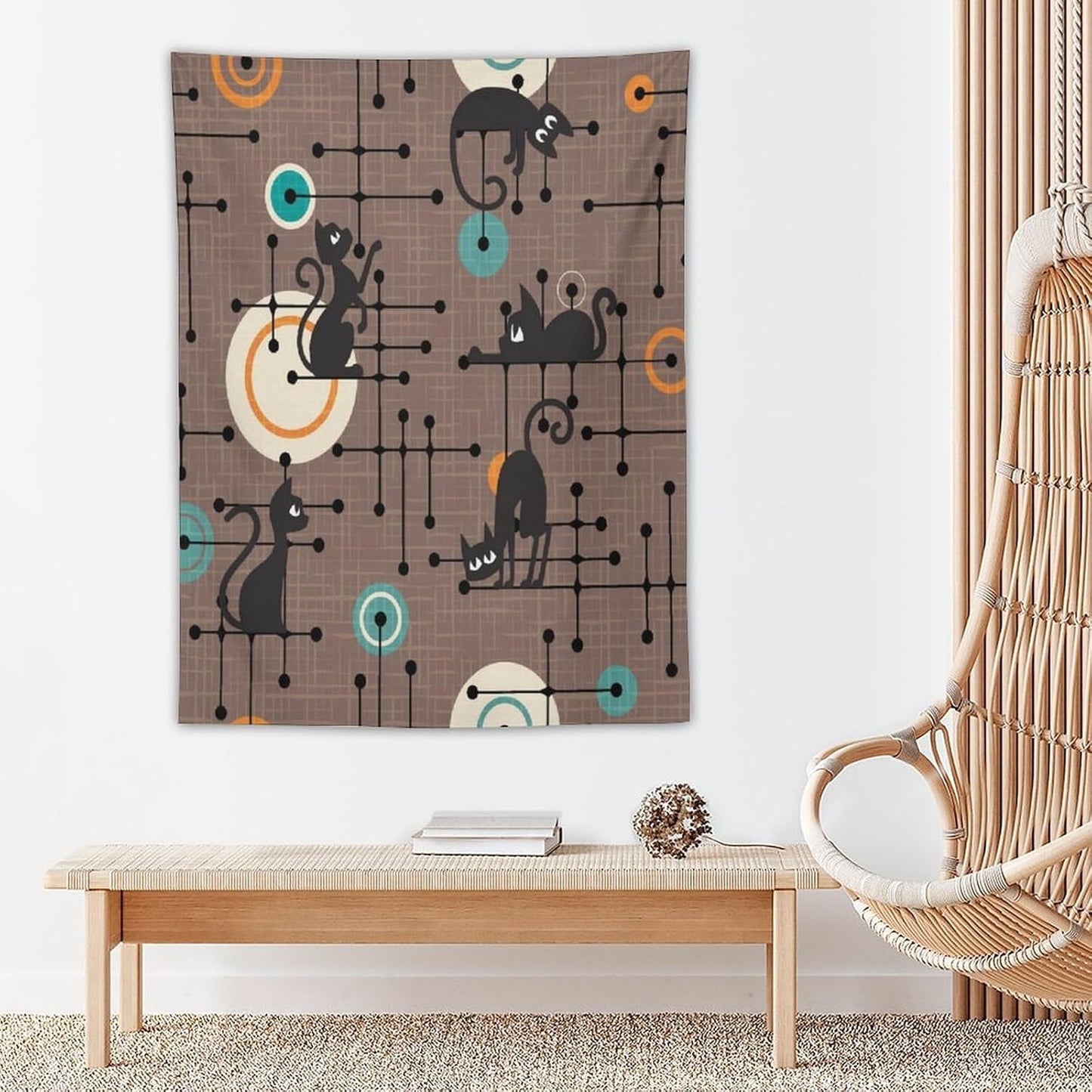 ICMOLYYENLO Boho Medieval Cat Tapestry, Abstract Atomic Starburst Geometric Aesthetic Art Wall Hanging For Bedroom Living Room Dormitory 40x60 Inches