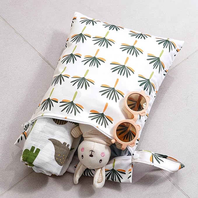 2Pcs Baby Wet Dry Bags for Cloth Diaper,Waterproof Reusable Travel Bags, Beach, Pool, Gym Bag for Swimsuits, Beach Vacation Essentials (Coconut Tree)