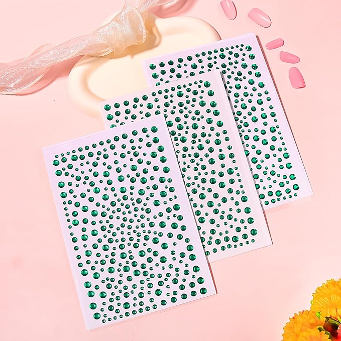 Rhinestone Stickers for Crafts Face Gems Pearls for Makeup Stick on Body Clear Crystal Tweezers Decals 3/4/5/6MM Dark Green Hair Nails Craft DIY Gems for Nails Makeup Decor 975PCS