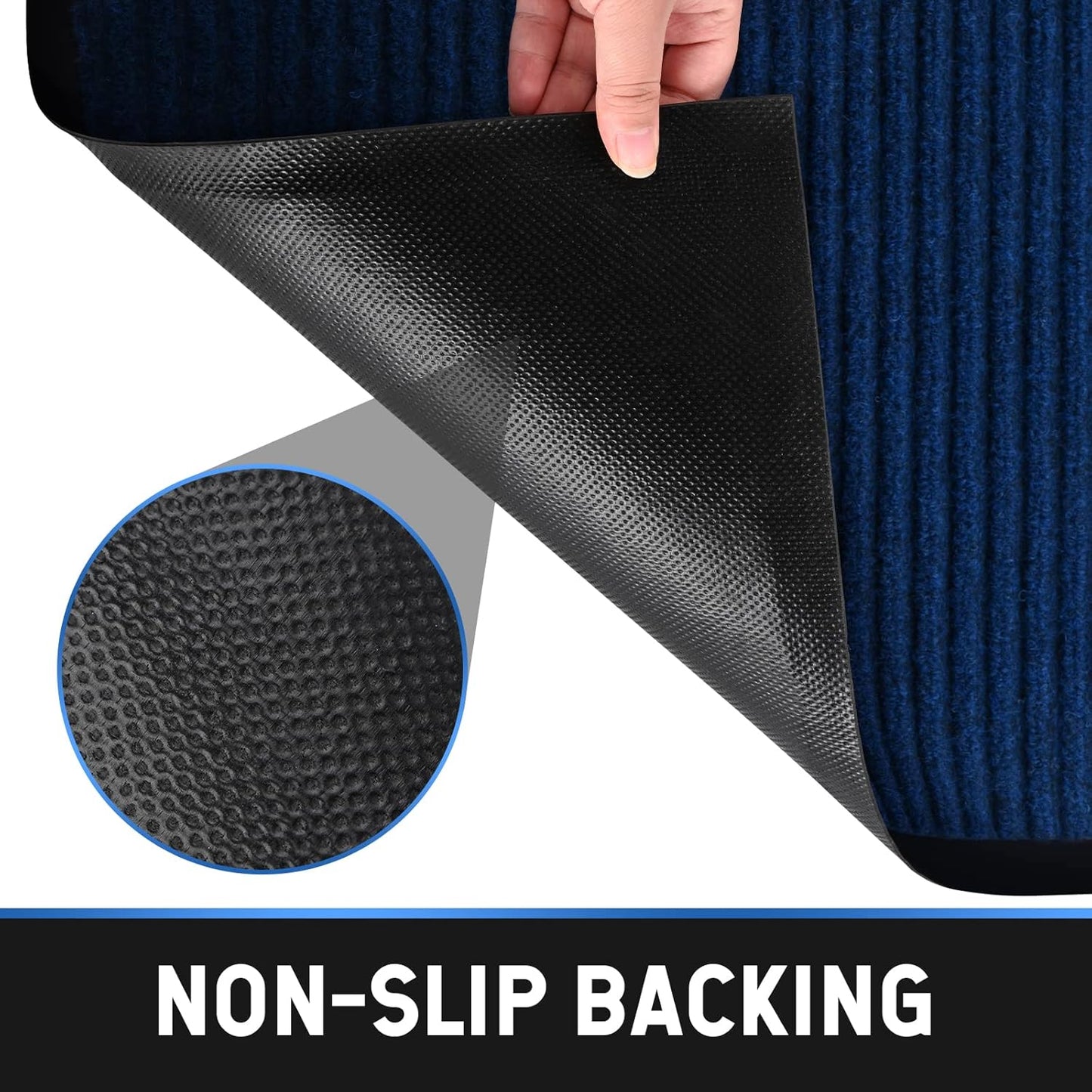 Heavy Duty Entrance Mats, Indoor and Outdoor Rubber Door Mat, Easy Clean Waterproof Anti-Slip Floor Doormat Rug, Low Profile Entrance Shoe Scraper for Entryway, Patio, Garage 47" x 31" Blue