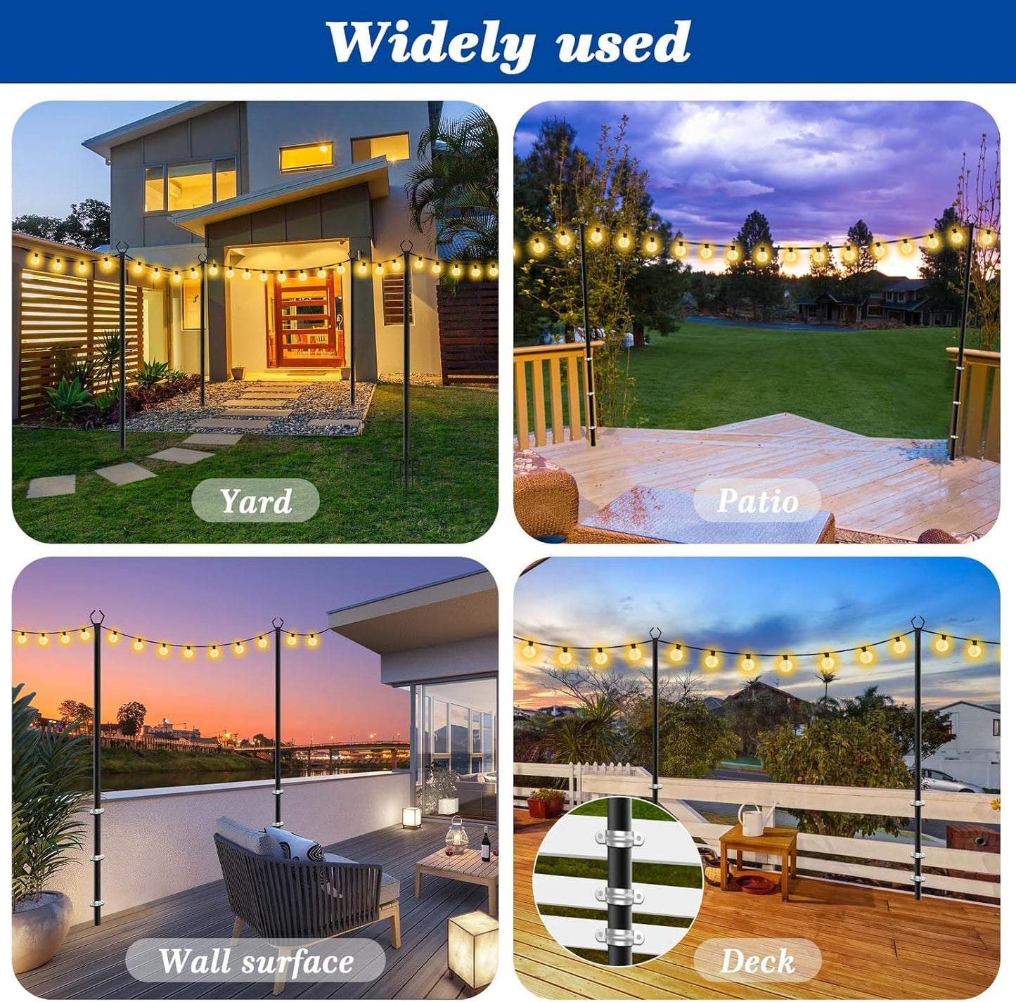 Beizelte 10FT String Light Poles, Metal Outdoor Light Stands, 10 Pack, Black, Model SLP-Beizelte