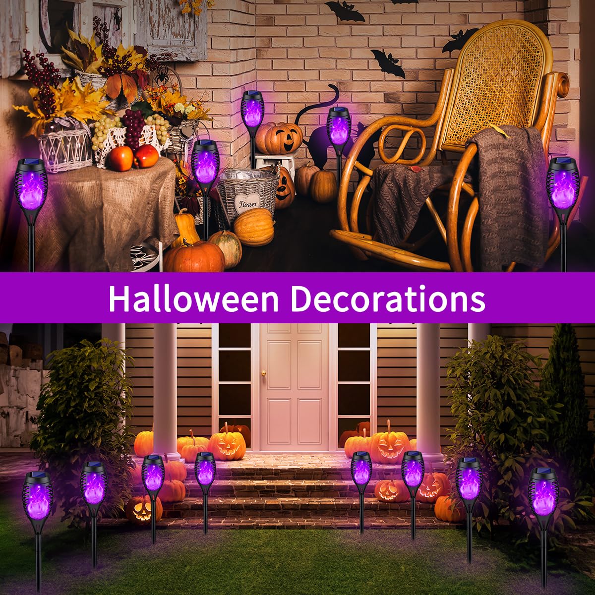 Kurifier Purple Solar Torch Lights, 12Pack, Waterproof LED with Flickering Flame, Outdoor Garden Decorations
