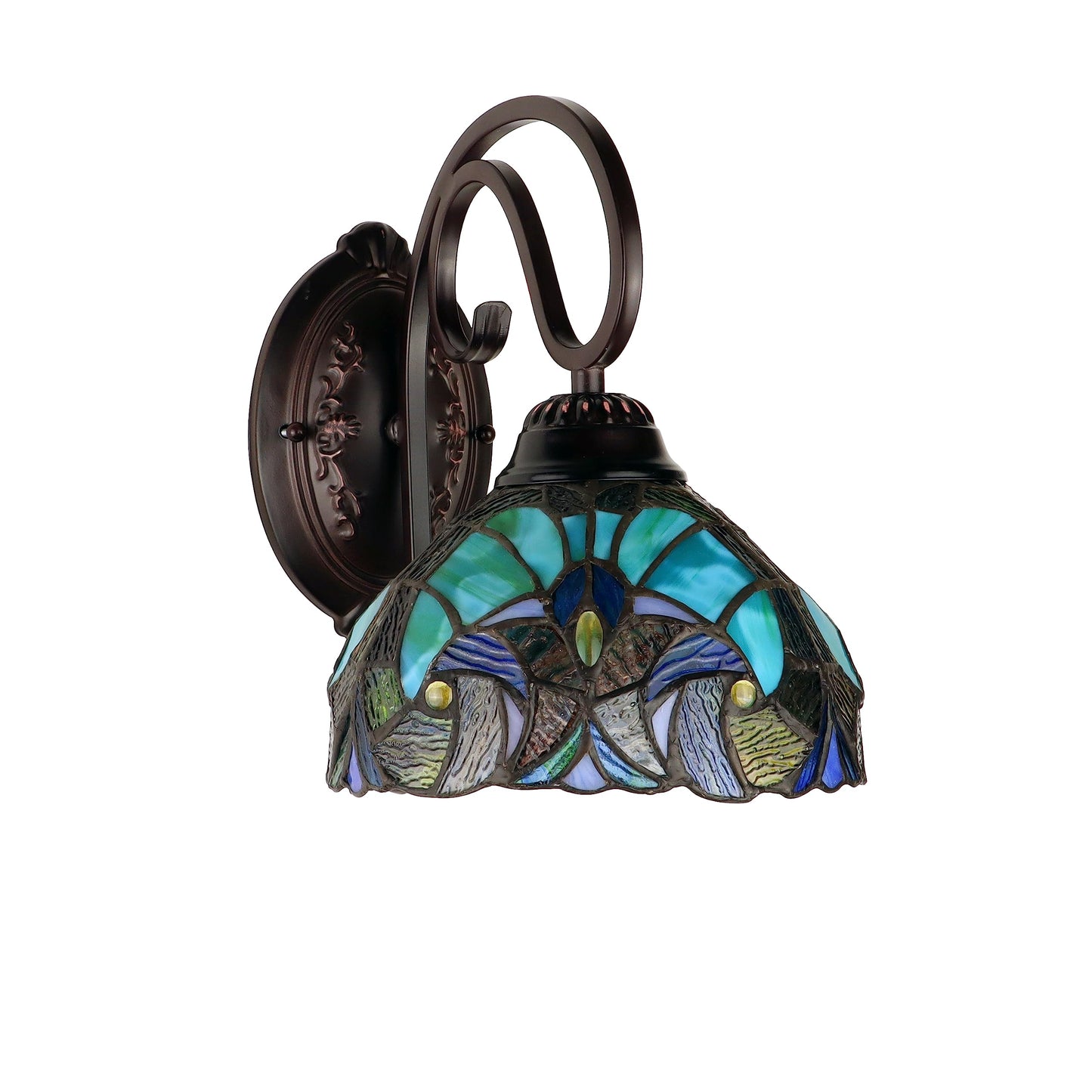 Chloe Lighting Victorian-Style Wall Sconce, Antique Dark Bronze Finish, Stained Glass Shade, Model CH18780VG08-WS1