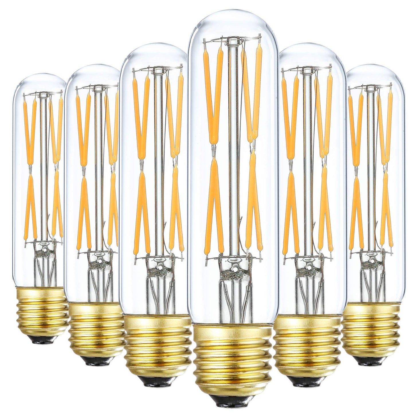 XININSUN T10 LED Bulb, 8W Dimmable, 850lm, Clear Glass, E26 Base, 2700K Warm White, 6-Pack