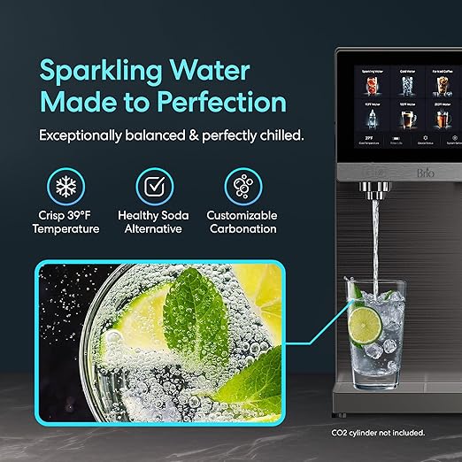 Brio Q60 Sparkling Water Countertop Dispenser with Refillable Tank, No Plumbing Required | Instant Hot & Cold 4 Stage Reverse Osmosis Filtration, Reduces PFAS & Microplastics | Touch Screen Display
