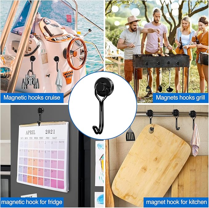 LOVIMAG Hooks, 30lbs+ Magnetic Magnet Hook 2025 Cruise Cabin Ship Essentials Heavy Duty Strong Refrigerator Fridge Hanging for Classroom Beach Vacation Kitchen Grills Home Mug Hanger (6 Pack)