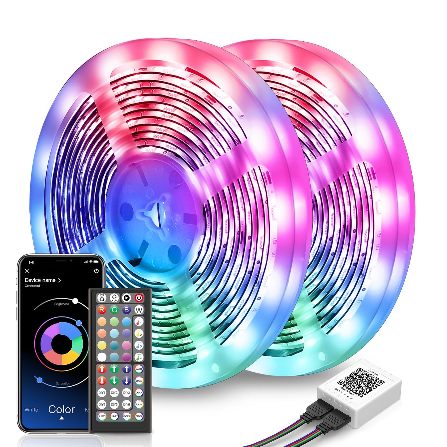 Nexillumi LED Strip Lights 131ft Music Sync RGB Color Changing APP+Remote Control White AML005_IR40M