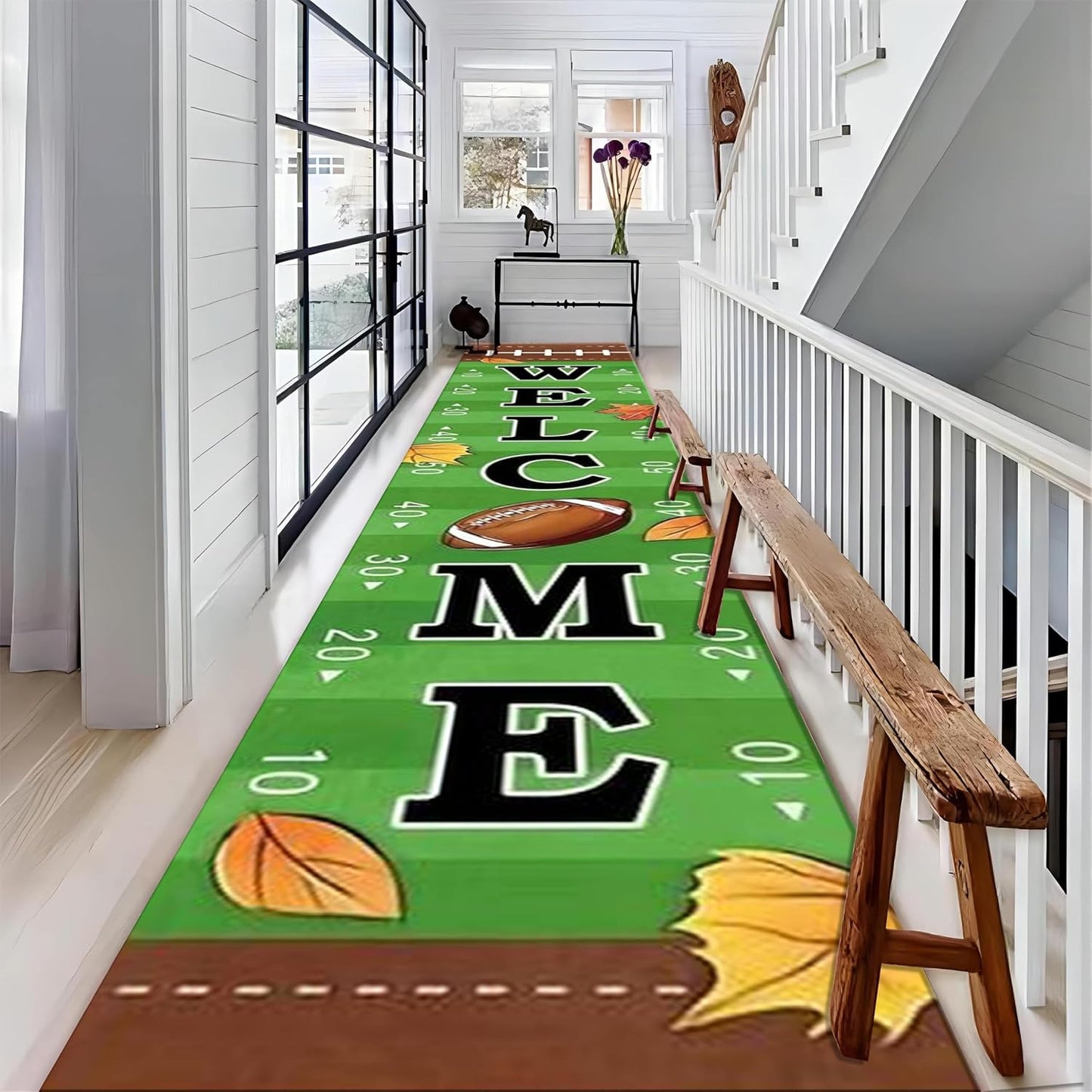 Autumn Welcome Entrance Rug, 1.3x7ft, American Rugby Carpet for Entryway, Cozy Soft Home Decor Kids Rugs, Foldable Washable Breathable Anti-Slip Rug for Front Door Dining Room
