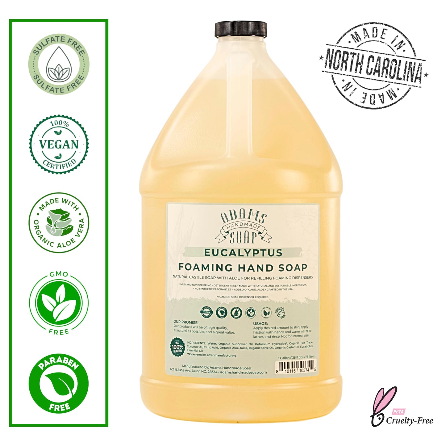Adams Handmade Soap Liquid Foaming Soap 1 Gal - Eucalyptus (Pack of 4)
