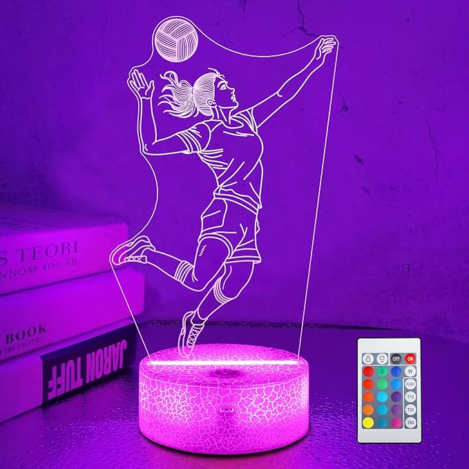 Volleyball Gifts for Teen Girls, Volleyball Night Light 3D Illusion Lamp with 16 Colors Changing, Volleyball Stuff Gifts for Girls Friends Sister Women Bedroom Decor Gifts