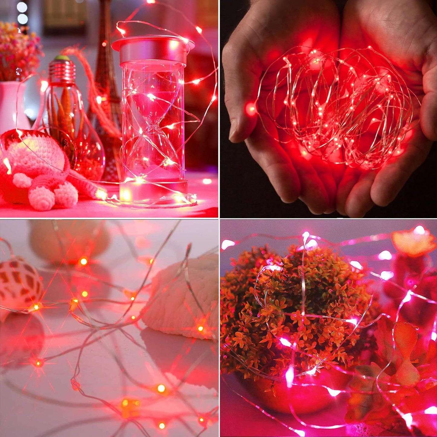 EXF 4-Pack Fairy Lights, 50 LED, Battery Operated, Waterproof, 16FT, Red, Model YHY-BO50LED