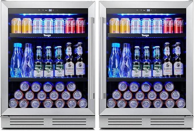 Yeego 48 inch Beverage Fridge Combo - 24 inch 180 Cans Mini Fridge with Glass Door 2PCS, Built-in, Under Counter & Freestanding, Ideal for Bars, Offices, Restaurants