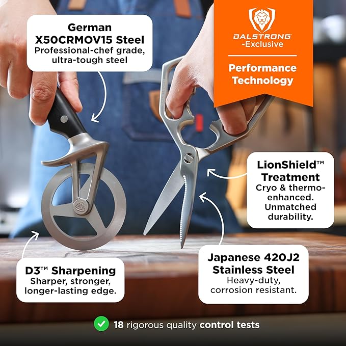 DALSTRONG Dalstrong Kitchen Scissors All Purpose + Pizza Wheel Cutter - The Orbit Razor - High Carbon Steel - Heavy Duty - Razor Sharp - Herbs, Pizza, Meat Cutting Scissors