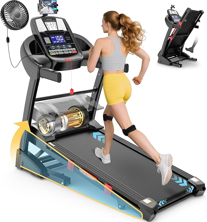 400 lbs Capacity Treadmill for Home with 15% Incline, 5.0 HP Folding Treadmill for Exercising, 0.6–10 MPH, APP Control, Sh...
