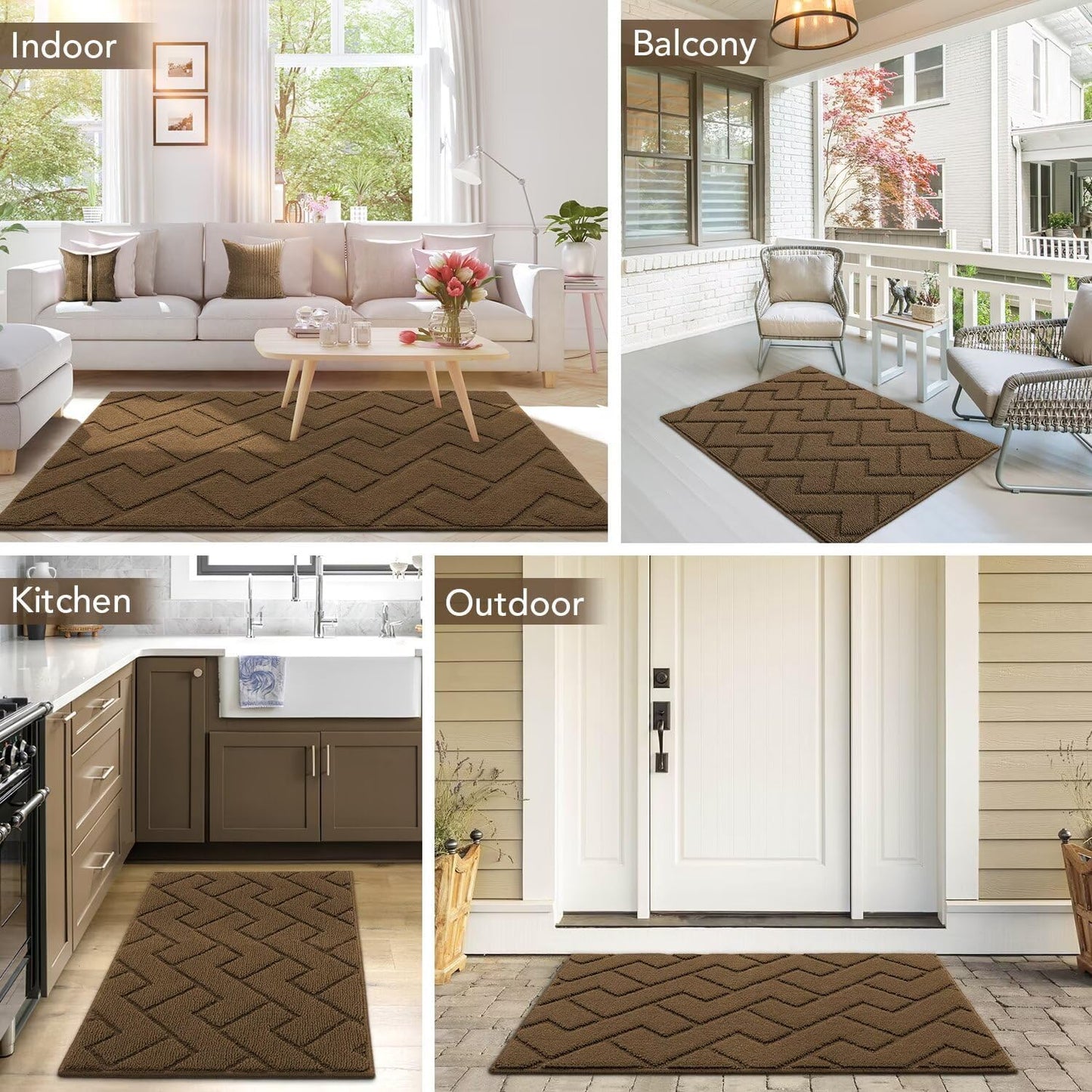 hicorfe Front Door Mat Outside Entrance,36"x59" Absorbent Muddy Dirt Resist Welcome Door Mats Outdoor Indoor,Stain and Fade Resistant,Non Slip Backing Entry Mat Doormat for Entryway(Dark Brown)