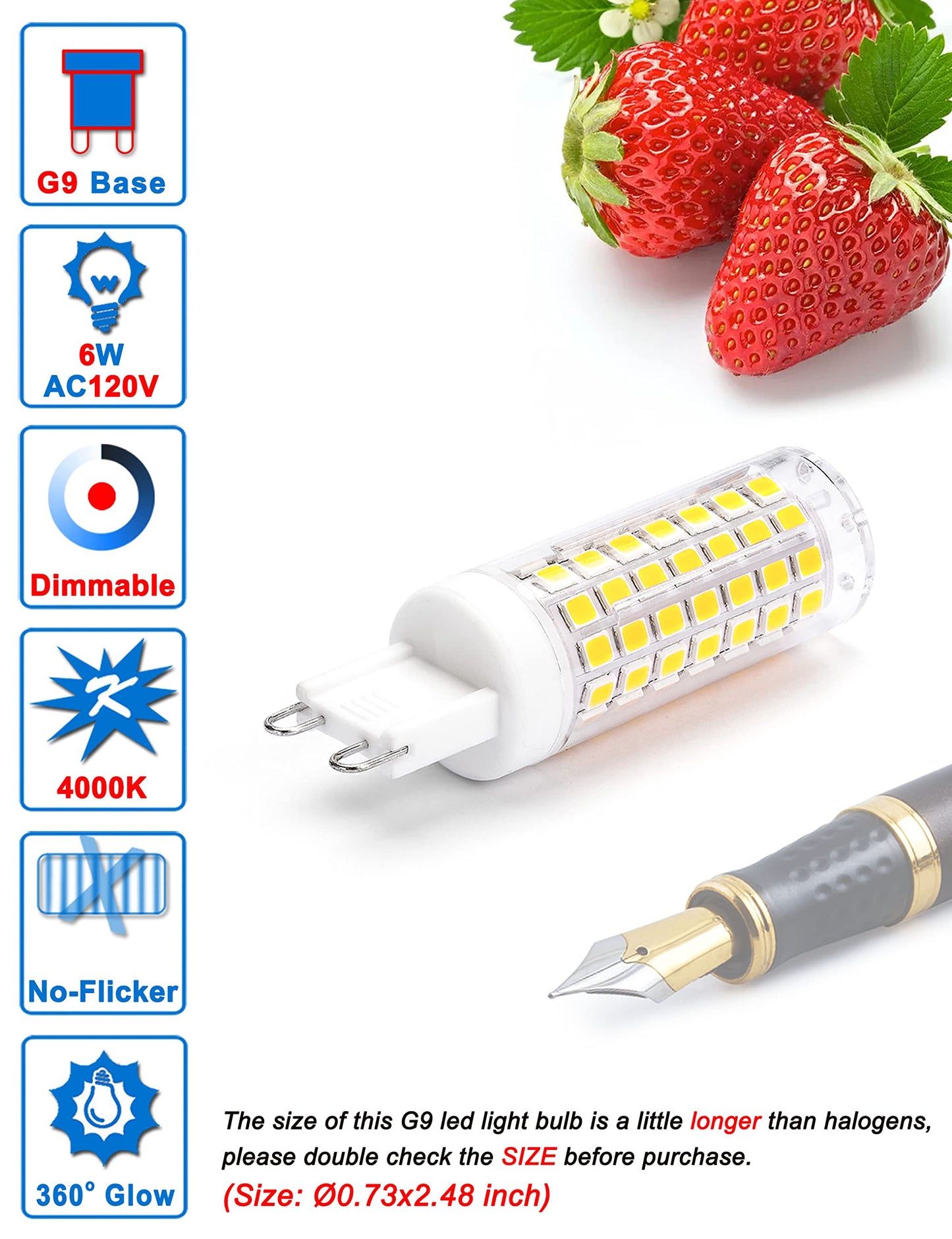 Ziomitus G9 Dimmable Led Bulbs 6W 4000K Natural White, 600Lm, 5-Pack, Halogen Replacement For Chandelier Lighting