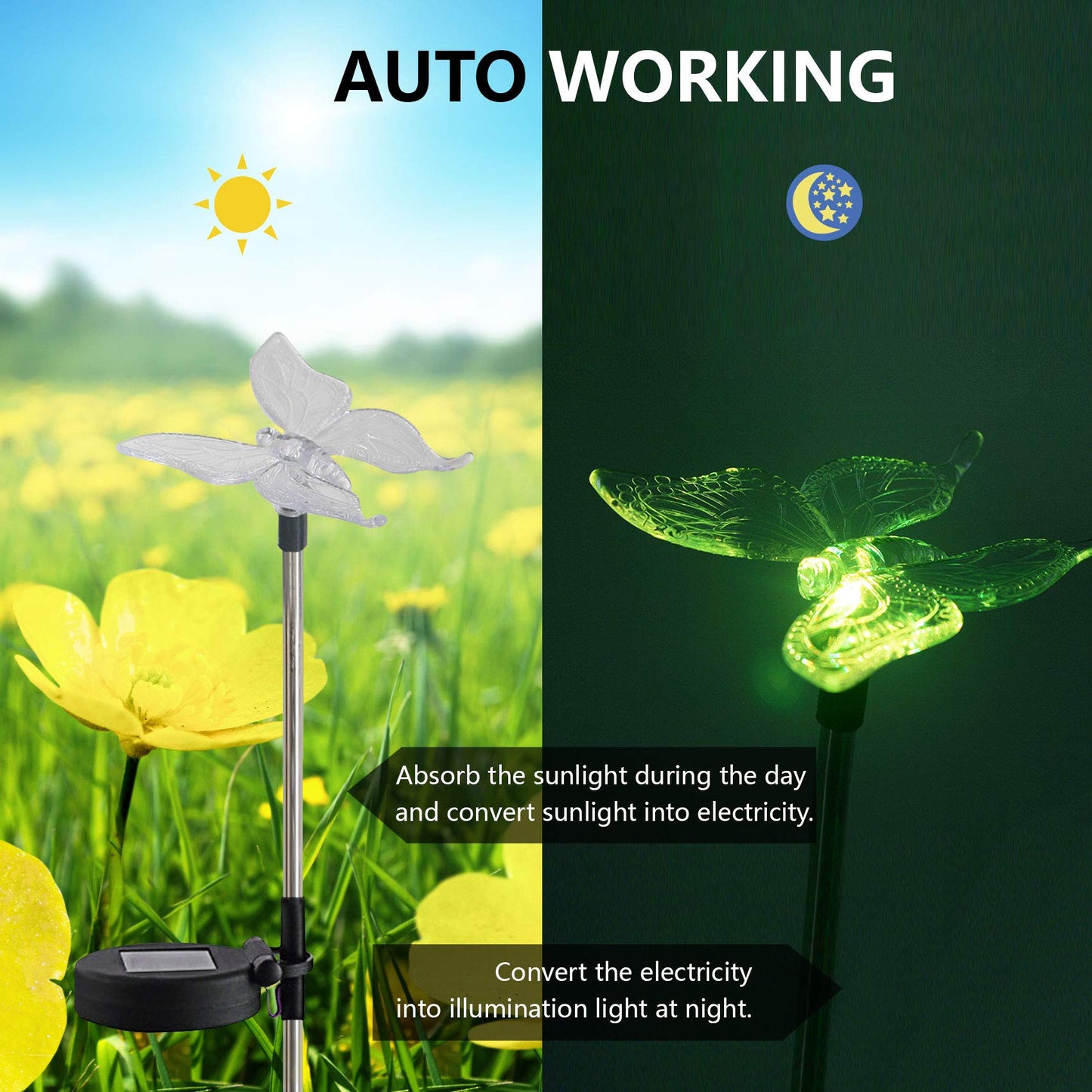 QIDEA Outdoor Solar Garden Stake Light - Color Changing Dragonfly - 1 Pack - Multicolor