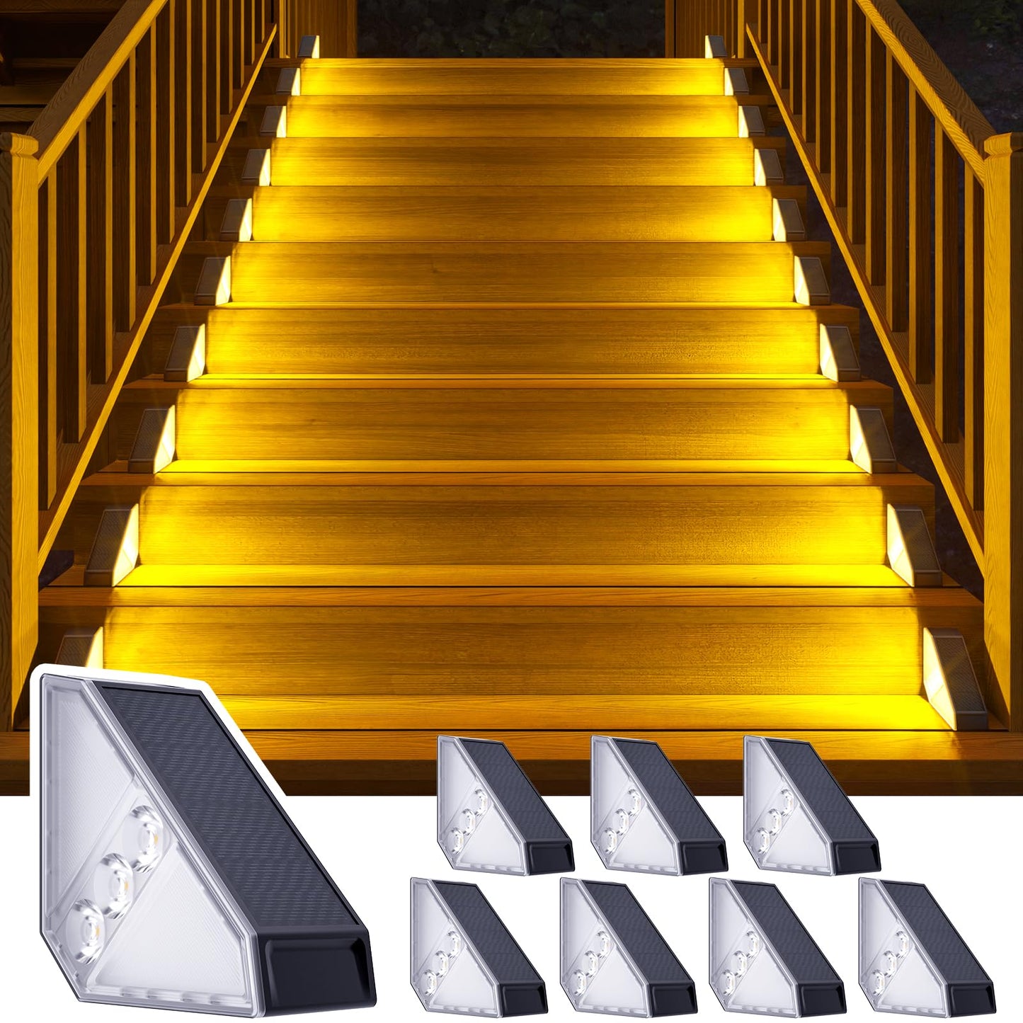 Roshwey Solar Step Lights Outdoor Waterproof  8 Pack Triangle Solar Stair Lights For Outside  Led Deck Light Outdoor Decor Lighting For Patio Porch Backyard  Warm White