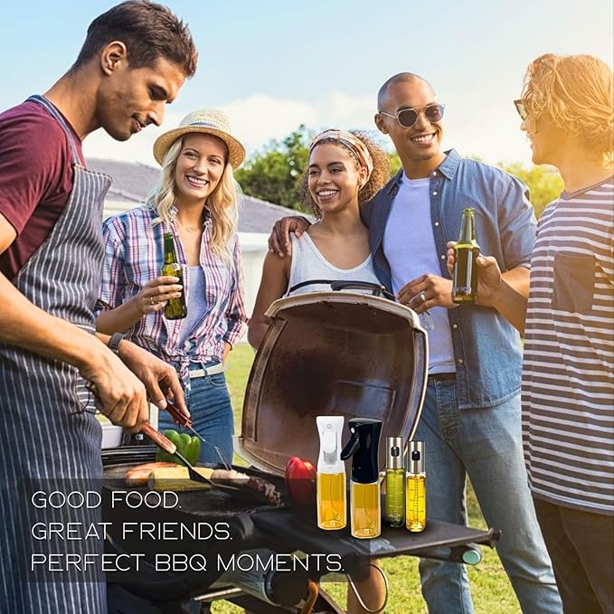 BOKKY Olive Oil Sprayer for Cooking 2 in 1, 220ml Glass Olive Oil Spray Bottle with Continuous Fine Mist, Food Grade Oil Sprayer for Air Fryer, Salad, BBQ, Baking, Frying (Black 2 Pack)