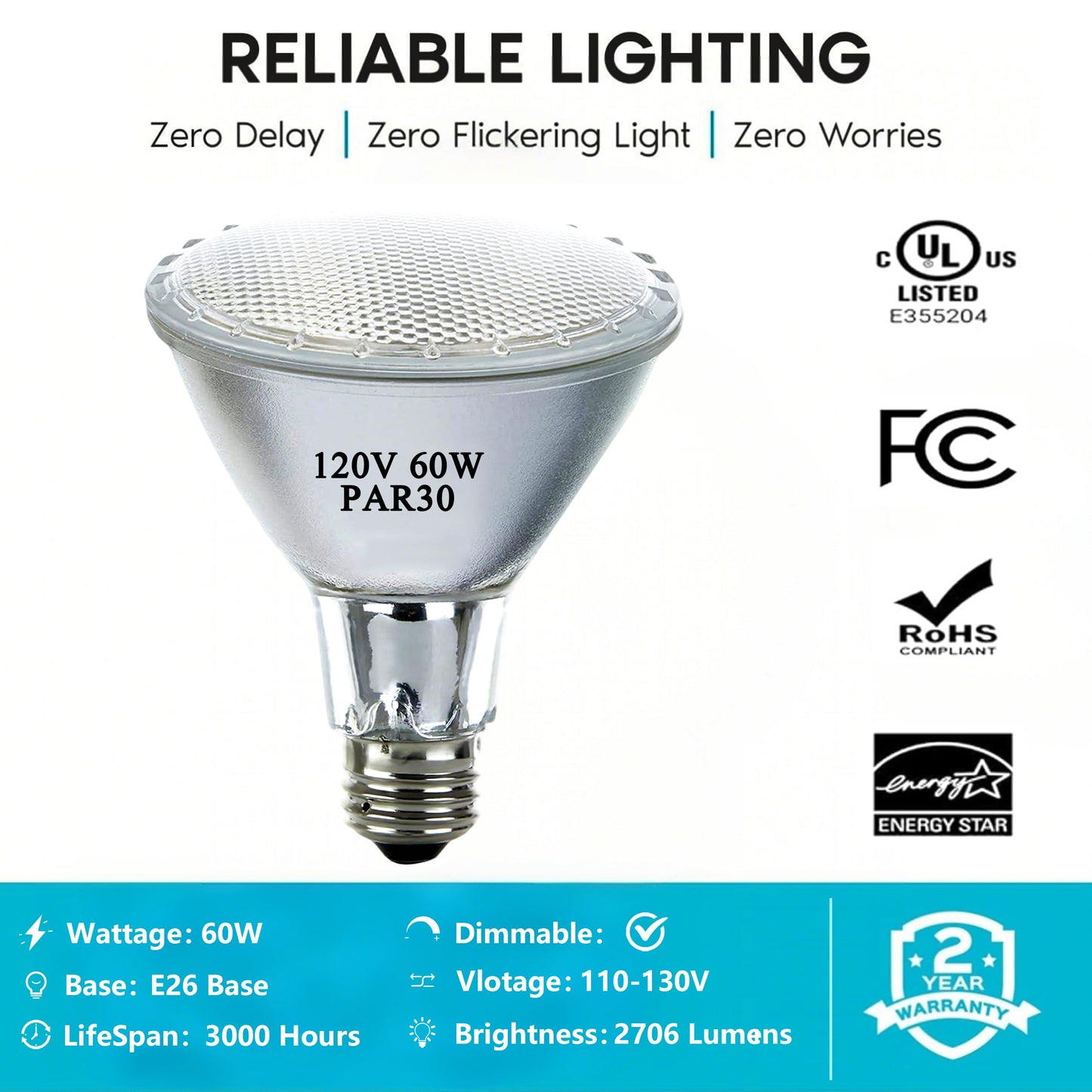 Misdood Par30 Long Neck Halogen Flood Light Bulbs  120V 60W Par30 Light Bulb  E26 Medium Base  2700K Warm Lighting  3000 Hours For Recessed Light Bulb(6 Pack)