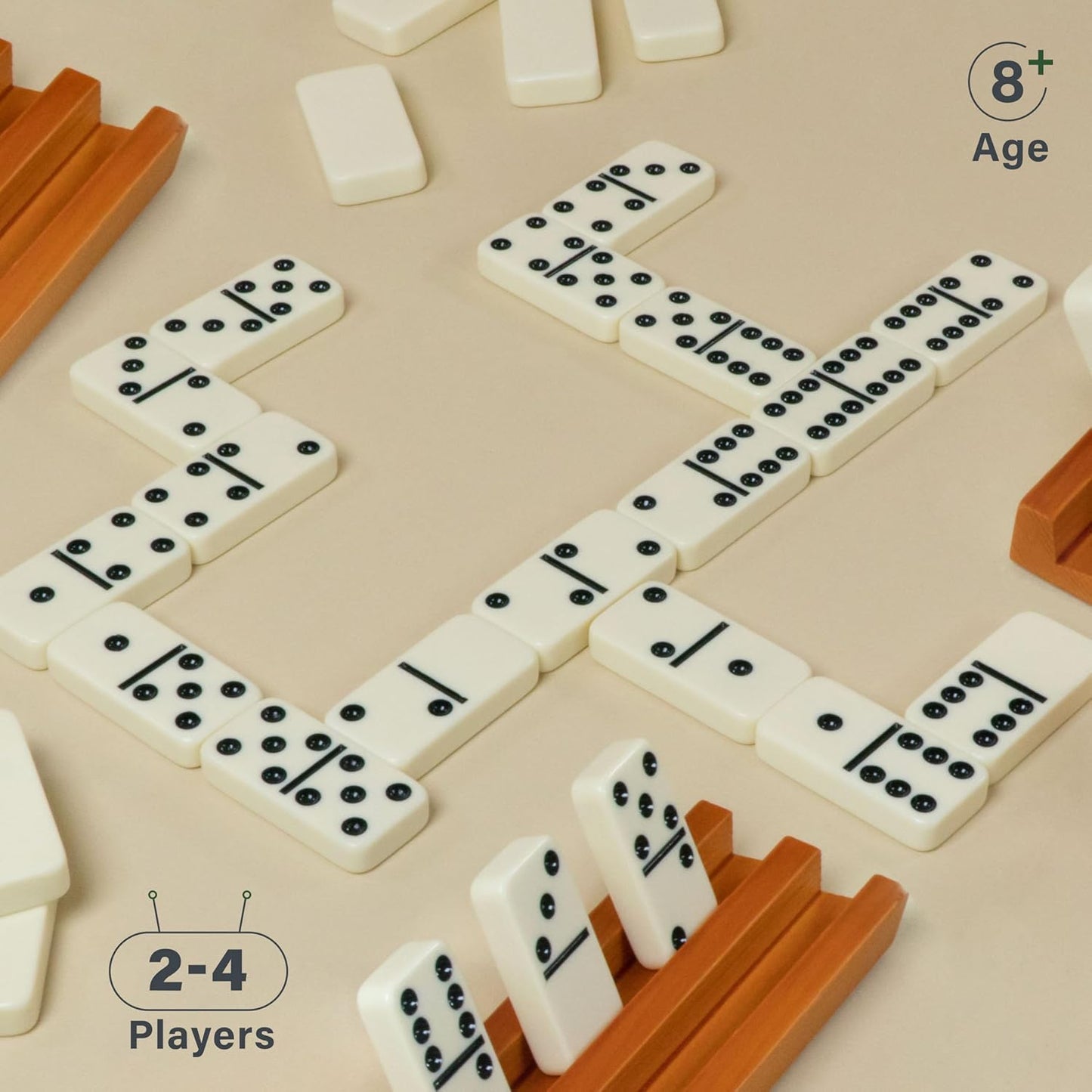 Queensell Dominos Set for Adults with 4 Domino Racks - Double 6 Dominoes Set with Domino Holder, Classic Board Games for Kids and Adults - Double Six Standard Dominos Set 28 Tiles with Travel Case