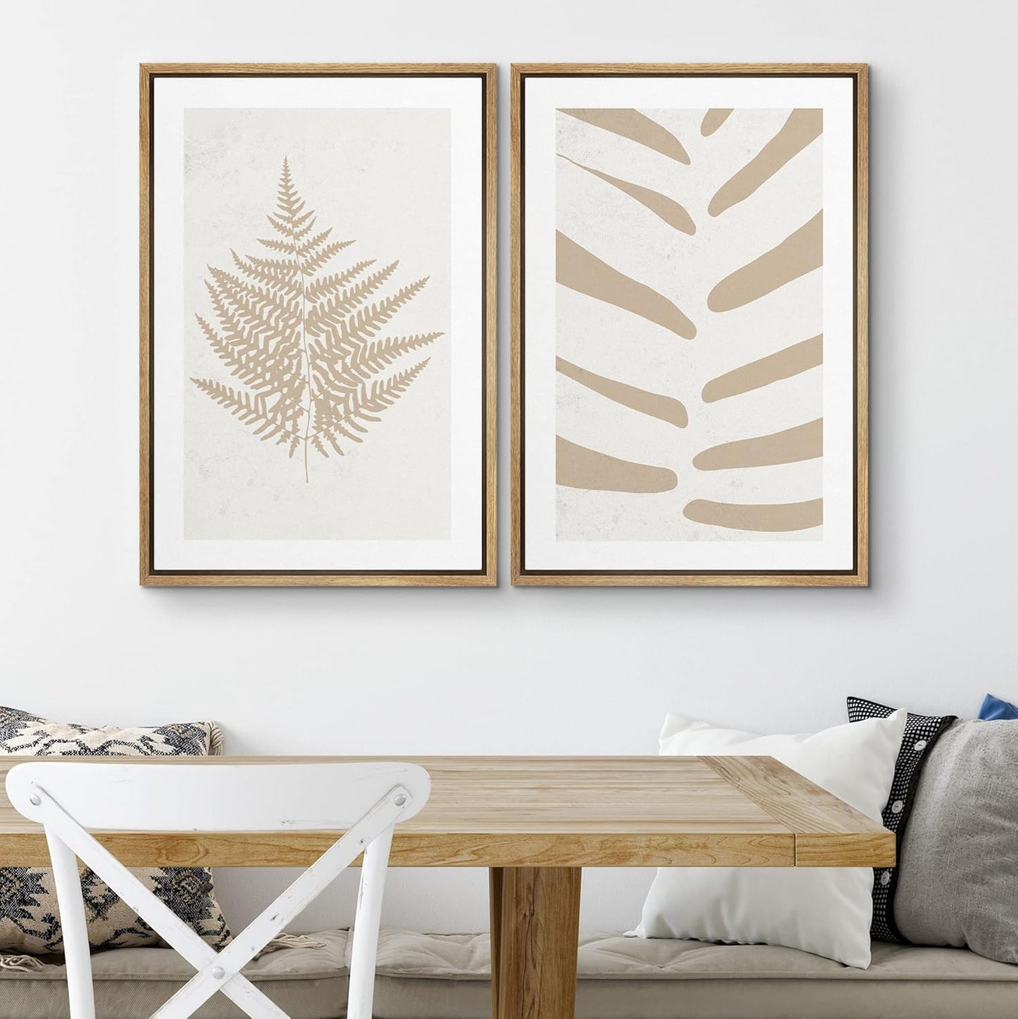 SIGNWIN Framed Canvas Print Wall Art Set Tan White Forest Plant Silhouettes Nature Wilderness Illustrations Modern Art Rustic Closeup Minimal for Living Room, Bedroom, Office - 24"x36"x2 Natural