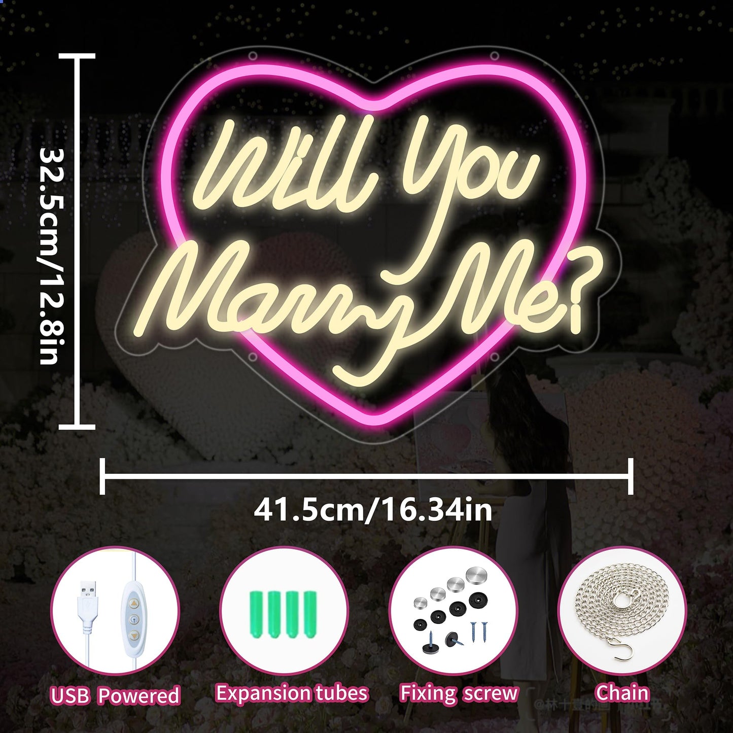 Will You Marry Me Neon Sign 16.34X12.8 Led Proposal Light - Wedding Engagement Decor  Valentines Day Gift For Girlfriend Bridal Shower Usb Powered Wall Art
