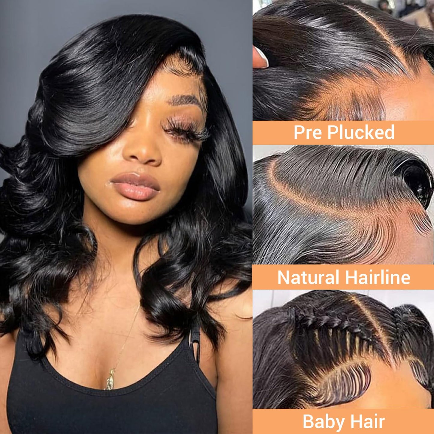 MOOTAFUL Bob Wig Human Hair 13x4 HD Lace Front Wigs Human Hair Pre Plucked 14 Inch 200% Density Glueless Short Body Wave Bob Wig