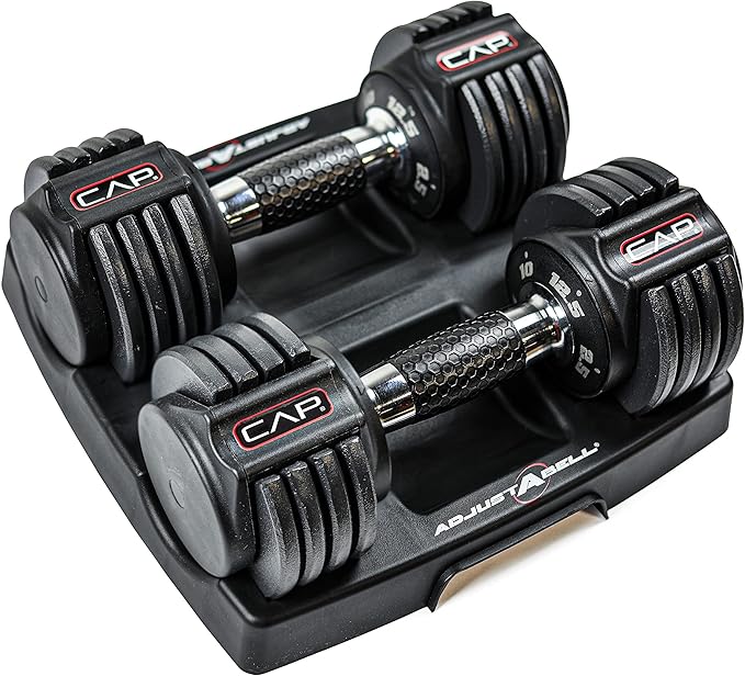 CAP Barbell 12.5 lb Pair ADJUSTABELL Adjustable Dumbbell with Contoured Full Rotation Handle, Honeycomb Design, Chrome