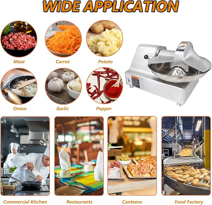 CLIVIA Commercial Meat Bowl Cutter Mixer, 10L Multifunctional Electric Meat Mixer Food Chopper Processor Blender Buffalo Chopper for Vegetable Garlic 750W 1450 r/min