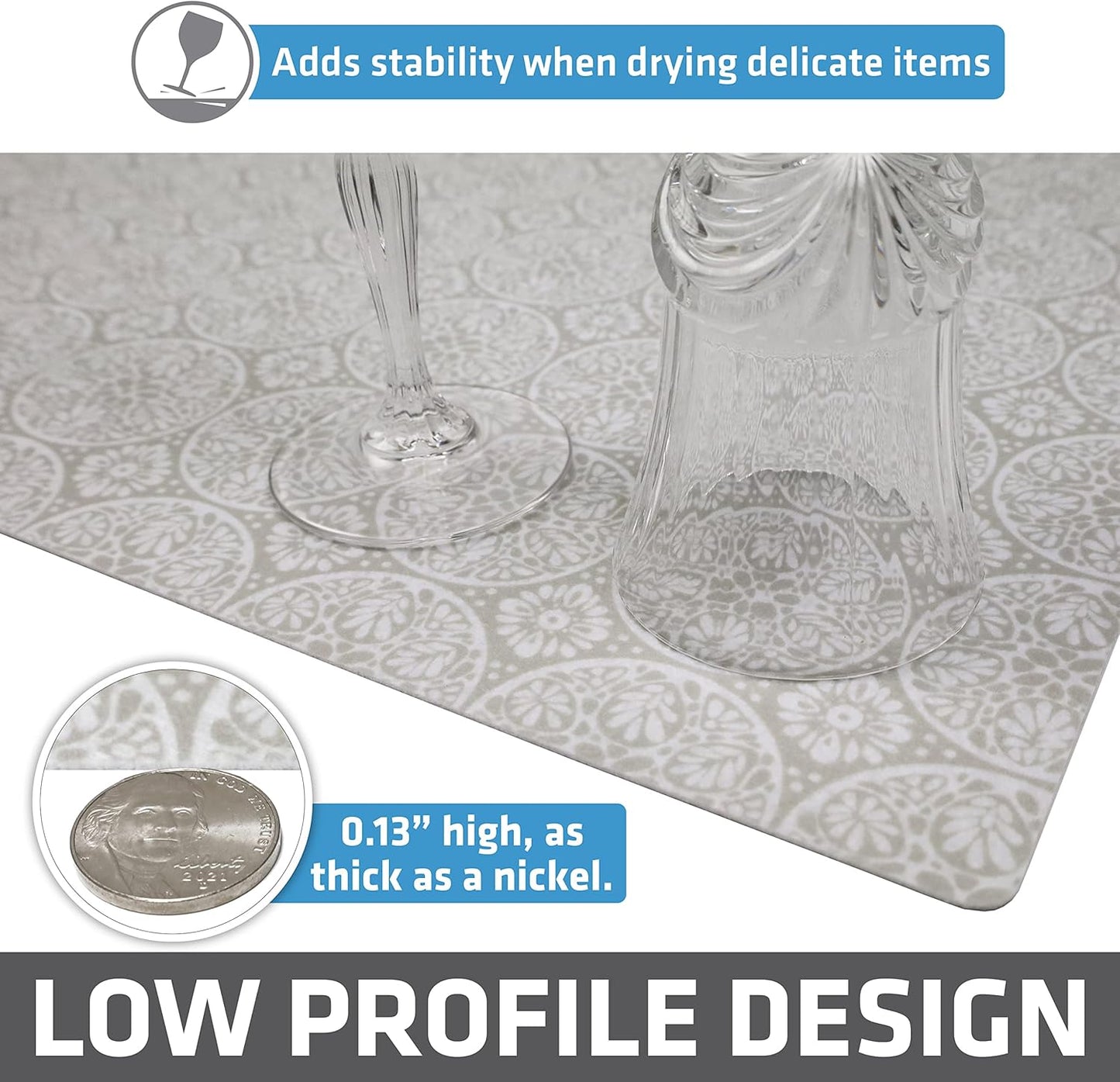 Drymate Jumbo XL Dish Drying Mat (19”x24”), Low-Profile, Super Absorbent, Quick Dry Fabric, Waterproof & Slip-Resistant, for Kitchen Counter, Trimmable, Easy to Clean (USA Made)(Tan)