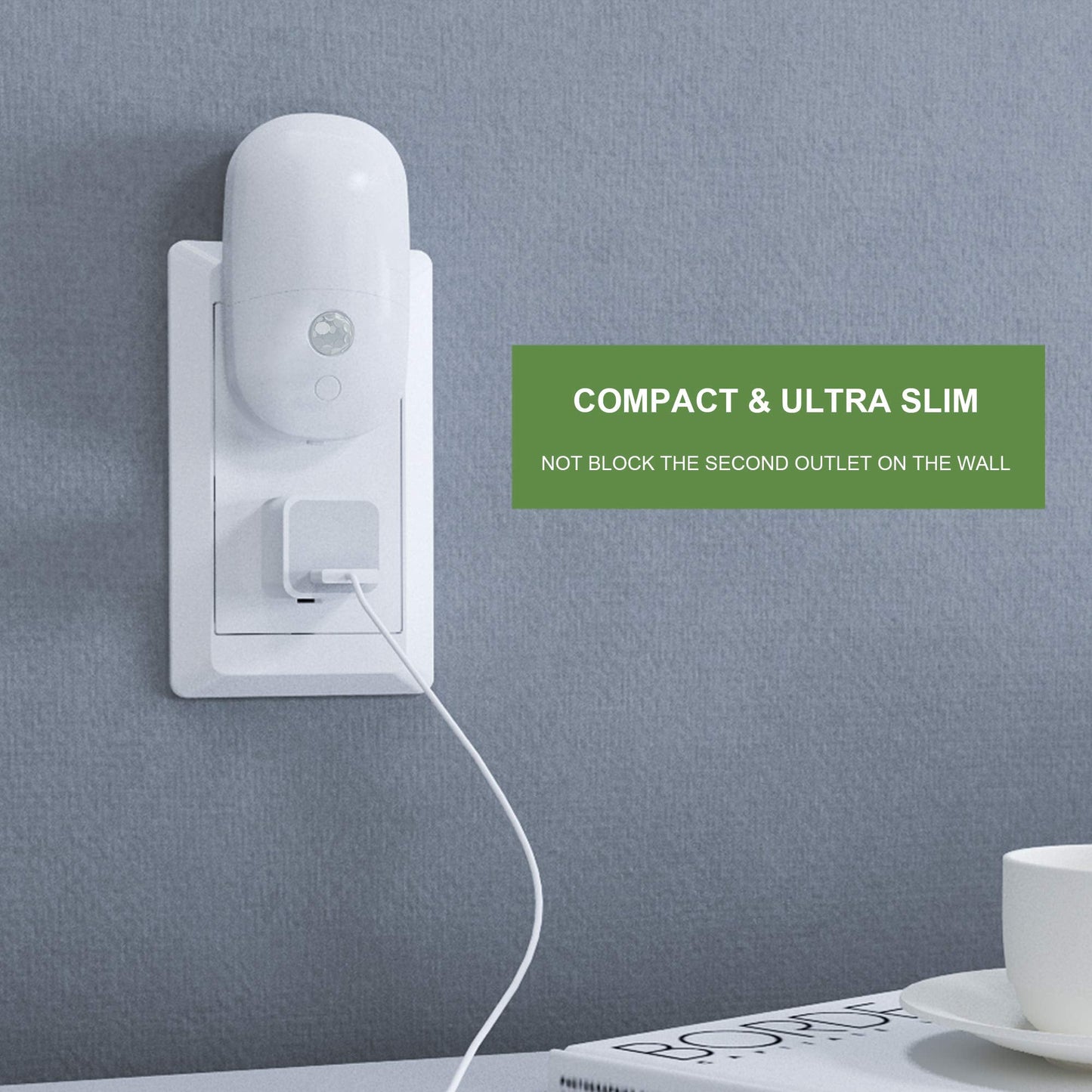 MAZ-TEK Plug-in Motion Sensor Night Light, Dimmable LED, Adjustable Brightness, 2 Pack, White, Model MZ303-M-2