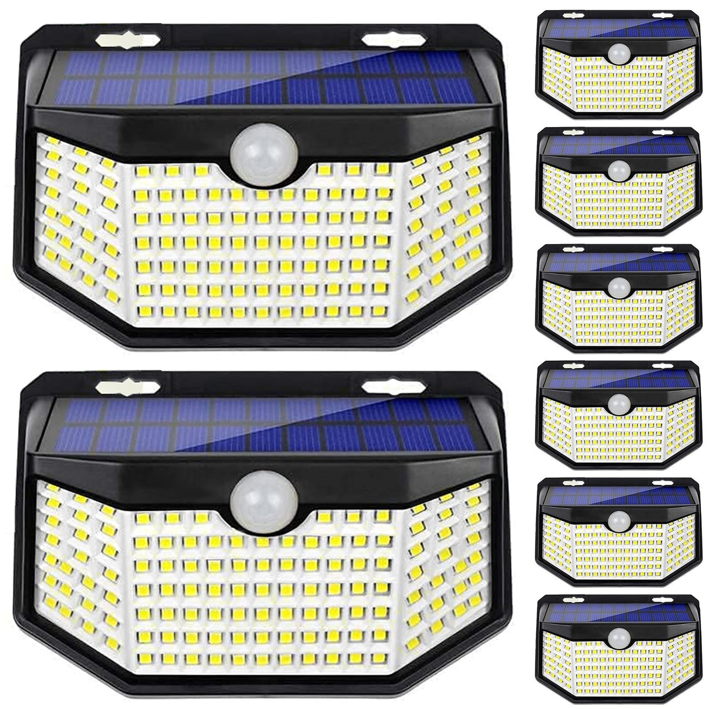 HMCITY 120 LED Outdoor Solar Wall Lights, Motion Sensor, IP65 Waterproof, Front Button 8Pack, Daylight White, Model JY2440