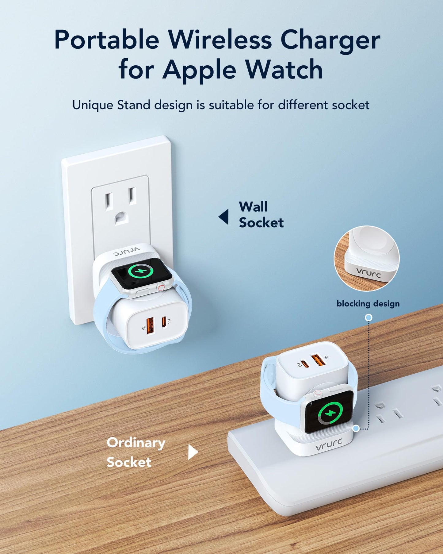 Vrurc Charger For Apple Watch, Usb C Wall Charging Block For Iphone, 20W Fast Charging,Foldable Plug Travel Charger Stand For Iw