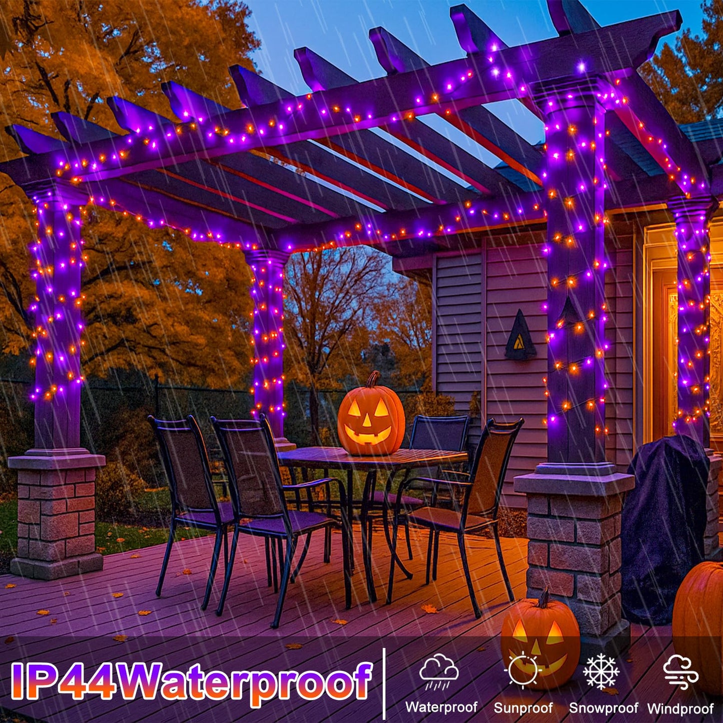Einiiya 600 Led Christmas String Lights Outdoor  197 Ft String Lights Outdoor Clear Wire With 8 Modes  Plug In Waterproof Lights For Tree Party Christmas Thanksgiving Decorations  Purple&Orange