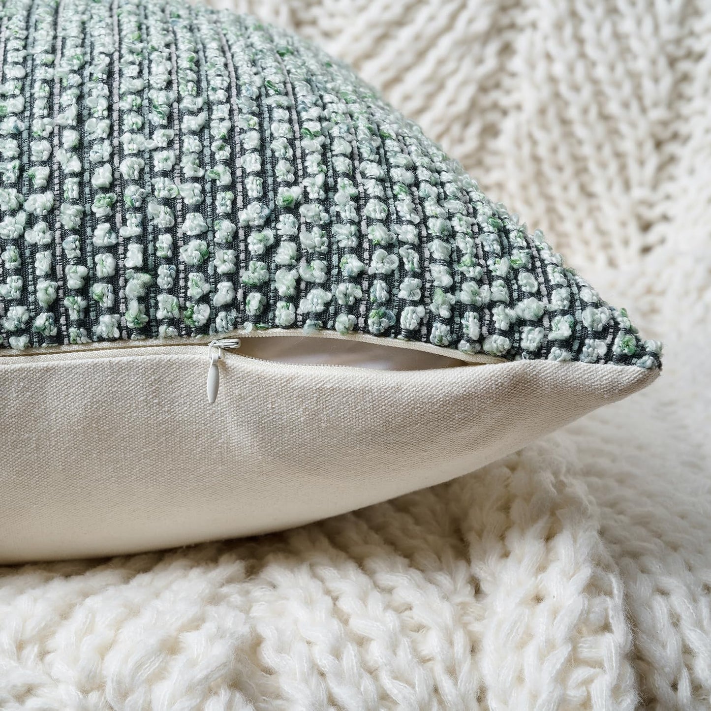 Striped Throw Pillow Covers 20x20 Set of 2 Green Textured Boucle Chic Morden Boho Accent Farmhouse Square Decorative Couch Pillow Covers for Home Decor Bed Sofa Living Room