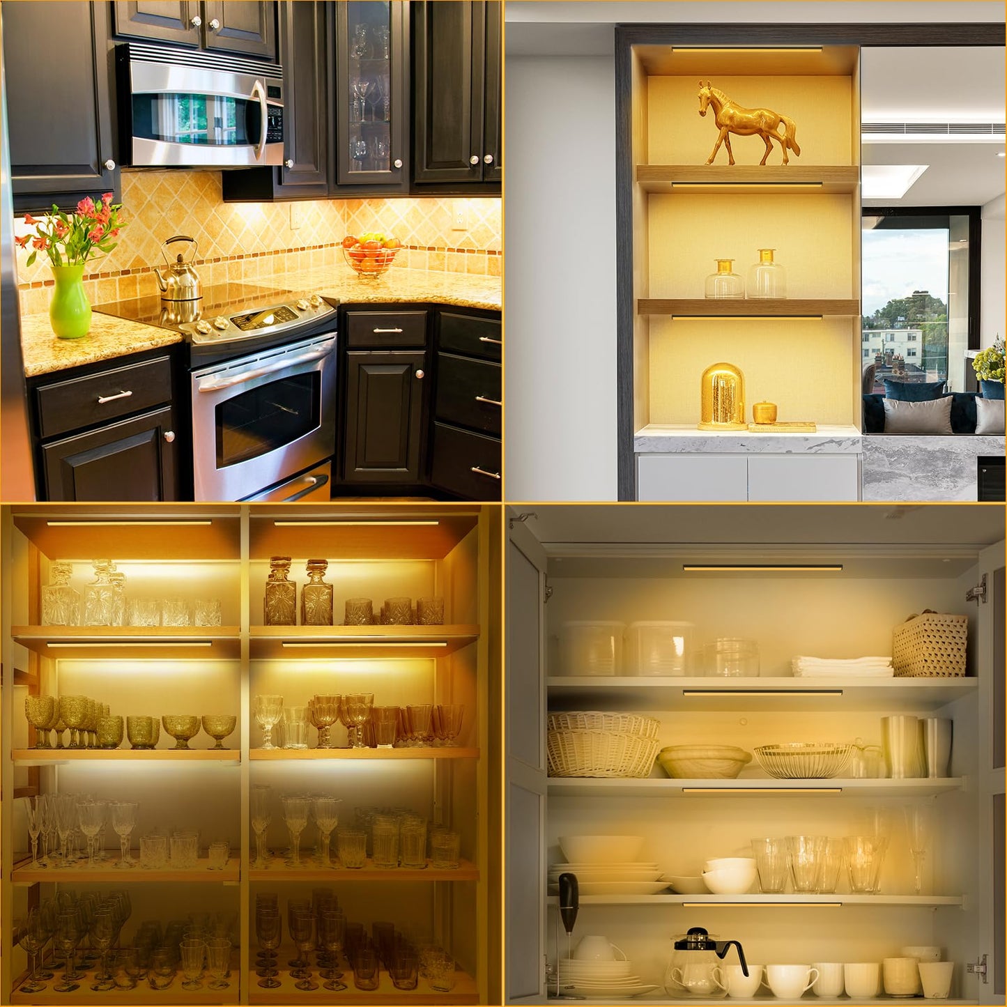 Jusjubr Led Shelf Lights  4X12 Inch Warm White 3000K Dimmable Shelf Lighting With Memory Function  Ultra-Thin Black Display Case Lights  Display Cabinet Lights