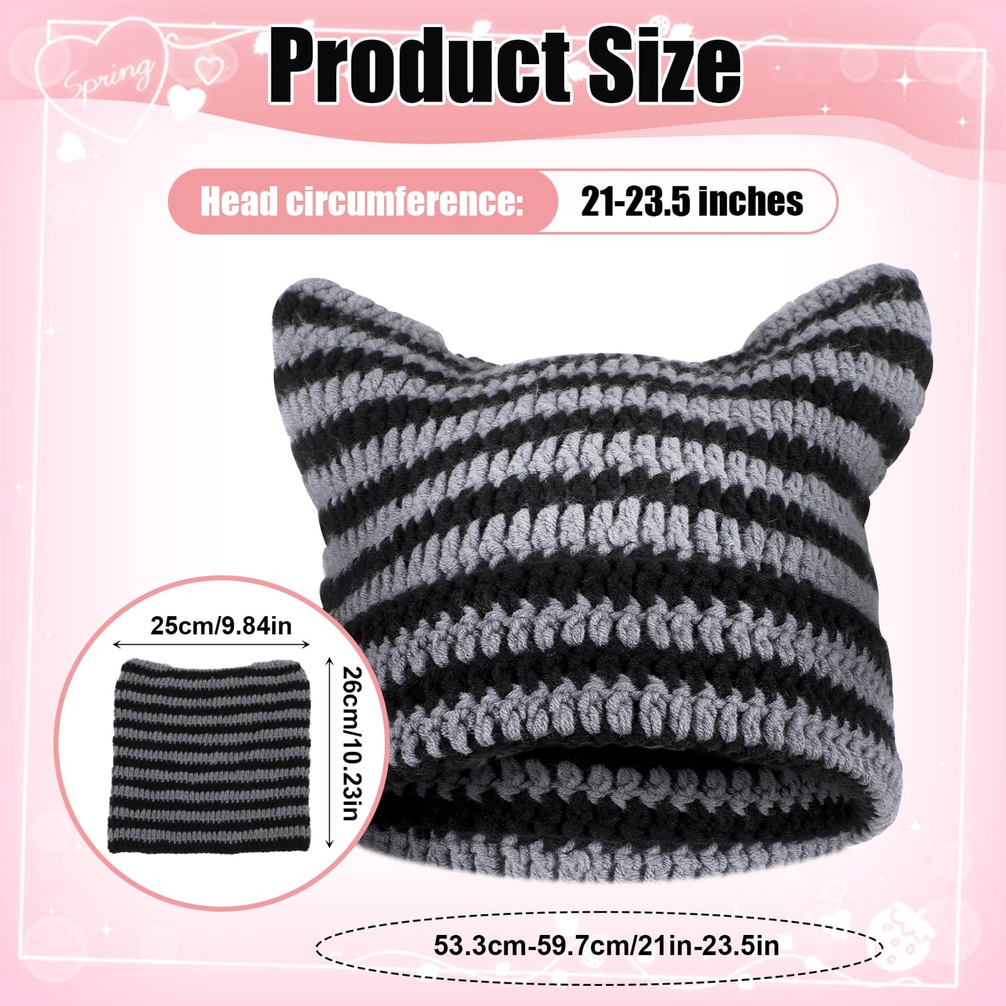 Crochet Cat Ear Beanie Black Gray Cat Ear Hat for Women Cute and Cozy Gothic Knitted Crochet Perfect for Winter Halloween Christmas and Y2k Aesthetic
