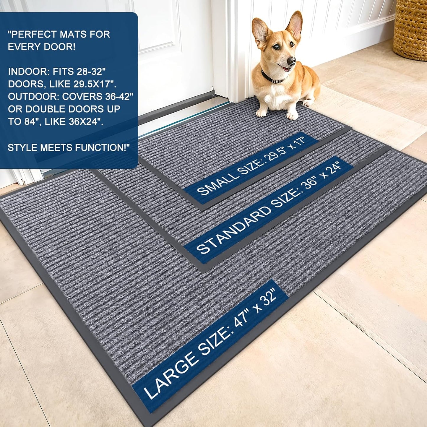 OLANLY Front Door Mat Indoor Outdoor Entrance, Waterproof Heavy Duty Doormat, Fade Resistant, Low Profile, Easy Clean Patio Porch Welcome Floor Mats for Entry, 71x47, Light Gray