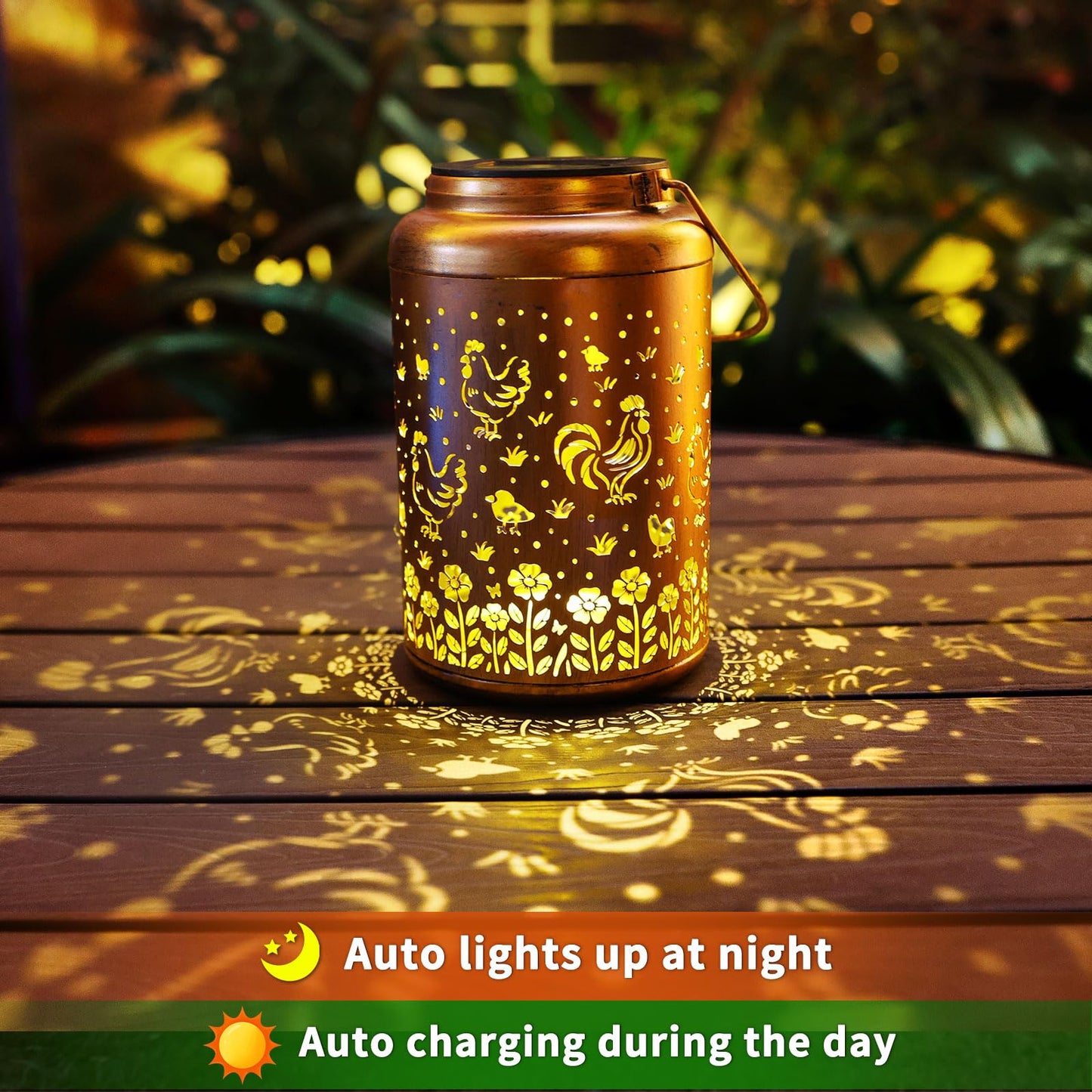 2Pack Chicken Solar Lanterns Outdoor Hanging Waterproof Solar Lights Gifts For Women Mom Grandma Outside Led Light Metal Lantern Decoration For Garden Decor  Porch  Lawn Yard  Patio Backyard