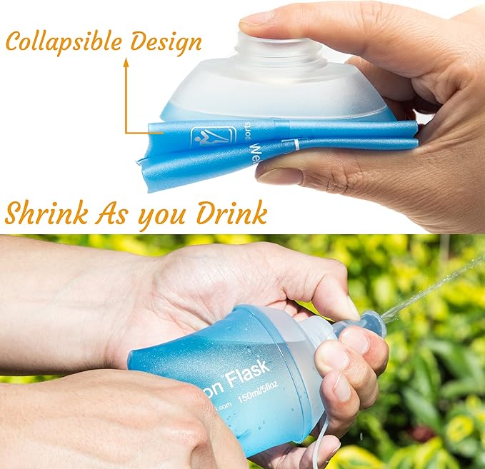 J.CARP 500ml Soft Flask Running Water Bottles, TPU Foldable Running Hydration Flask for Hydration Pack Cycling Hiking Climbing Outdoors Motorbike Green