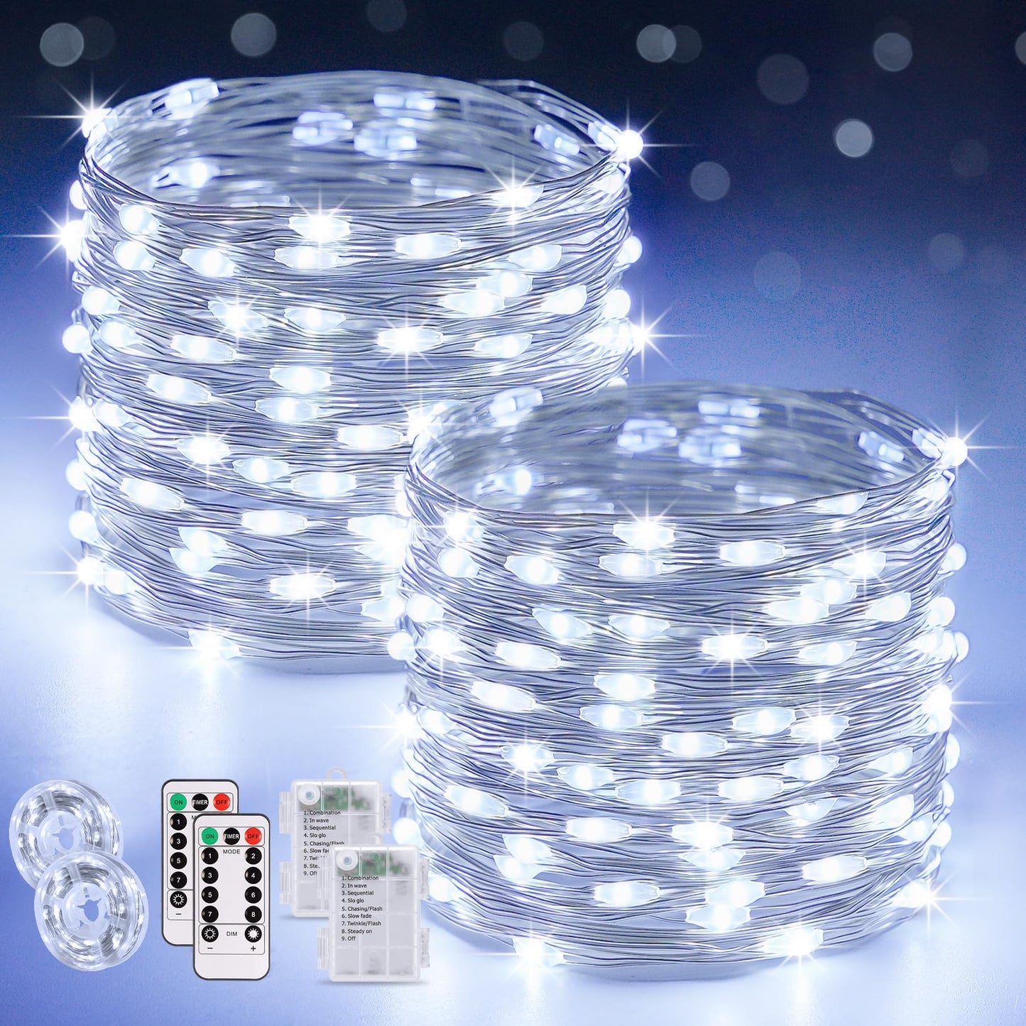 JMEXSUSS Fairy Lights, 200 LED Battery Operated, 66Ft Copper Wire, 8 Modes, White